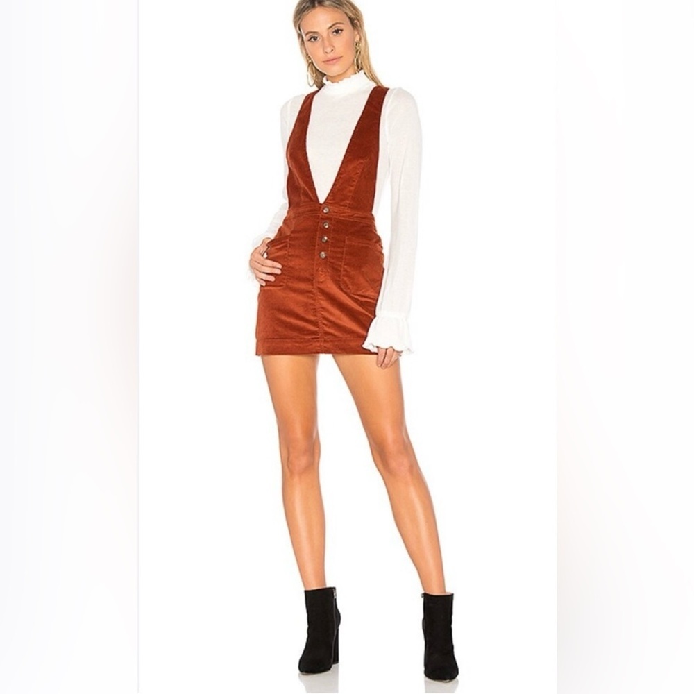 FREE PEOPLE Rust Brown corduroy Old School Love jumper Dress size 4 - Picture 2 of 14